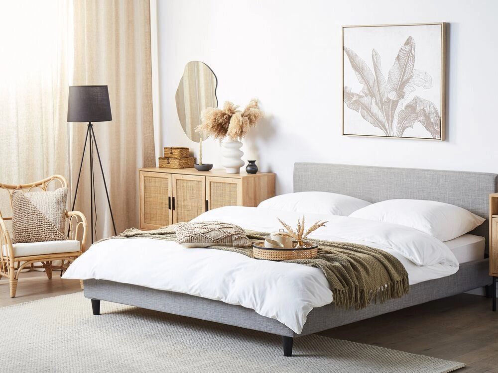 Letto 180 x 200 cm con rete a doghe in tessuto grigio contemporanea
