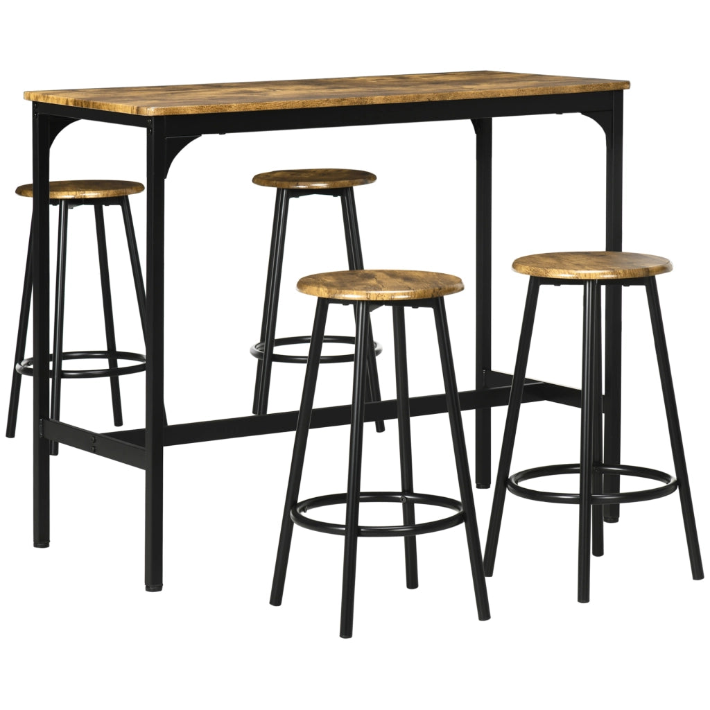 Set da Bar 5 pezzi con Tavolo alto e 4 Sgabelli ¨C zephmum ¨C Stile Industriale Marrone e Nero