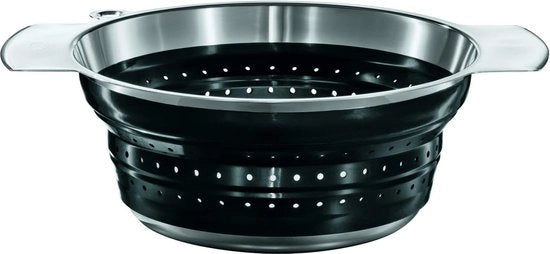Vergiet opvougbile, afdruipzeef di alta qualità per verdure, insalata o pasta, acciaio inox 18/10, silicone, argento/nero, lavastoviglie, 24 cm