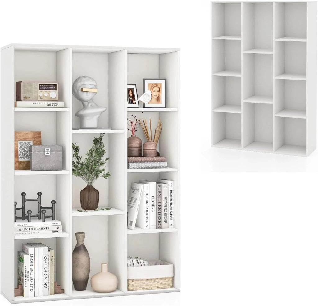 Libreria Aperta con 11 Scomparti, Libreria a Cubi, Arredamento Casa, Scaffale da Ufficio, 74 x 24 x 106 cm (Bianco)