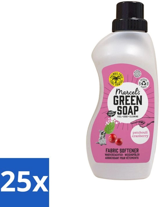 25 x Sapone Verde - 30 Lavaggi - 750 ml - Aromatizzato Patchouli e Cranberry - Confezione Soft - Biodegradabile - Naturale - Vegan