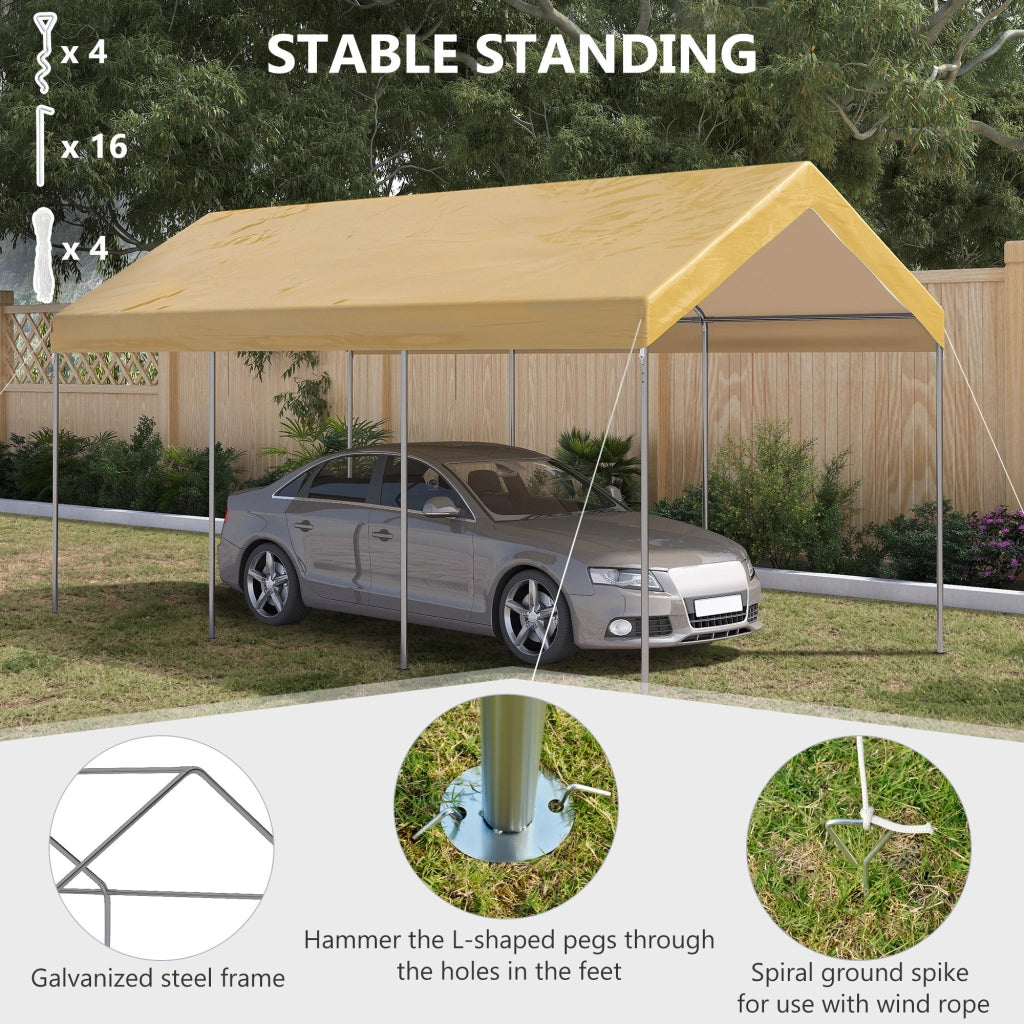 Box Auto da Esterno 600x295x265-310 cm in Acciaio e Polietilene Beige
