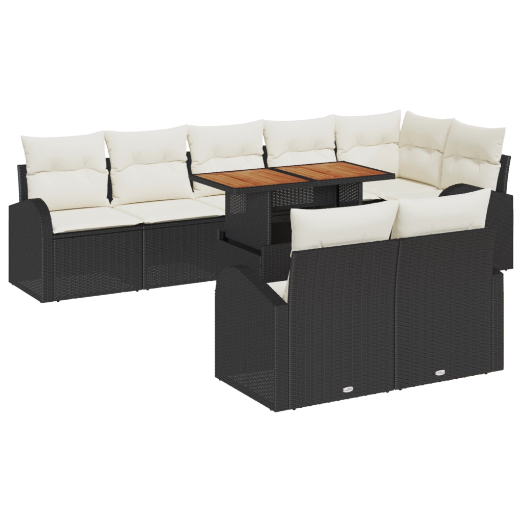 Set Divano da Giardino a 9 Pezzi con Cuscini Polyrattan Nero