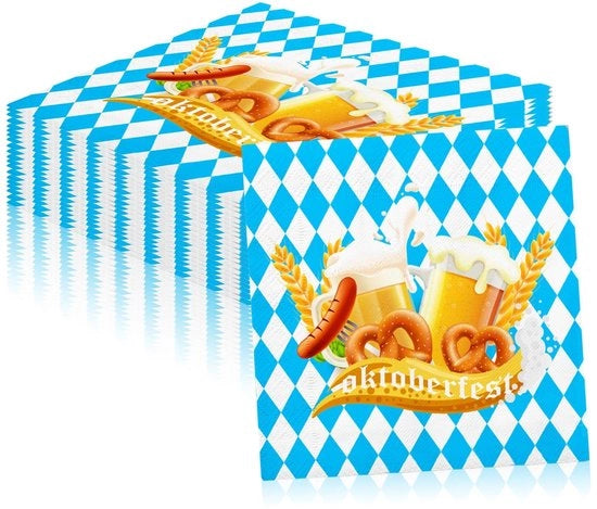 Serviette in carta 20 pezzi - Oktoberfest - Decorazione da tavola - Azzurro/bianco - 33 x 33 cm - Serviette per feste