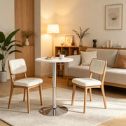 Tavolo da pranzo rotondo regolabile in altezza con piano in MDF e base cromata per cucina bianco diametro 60 cm