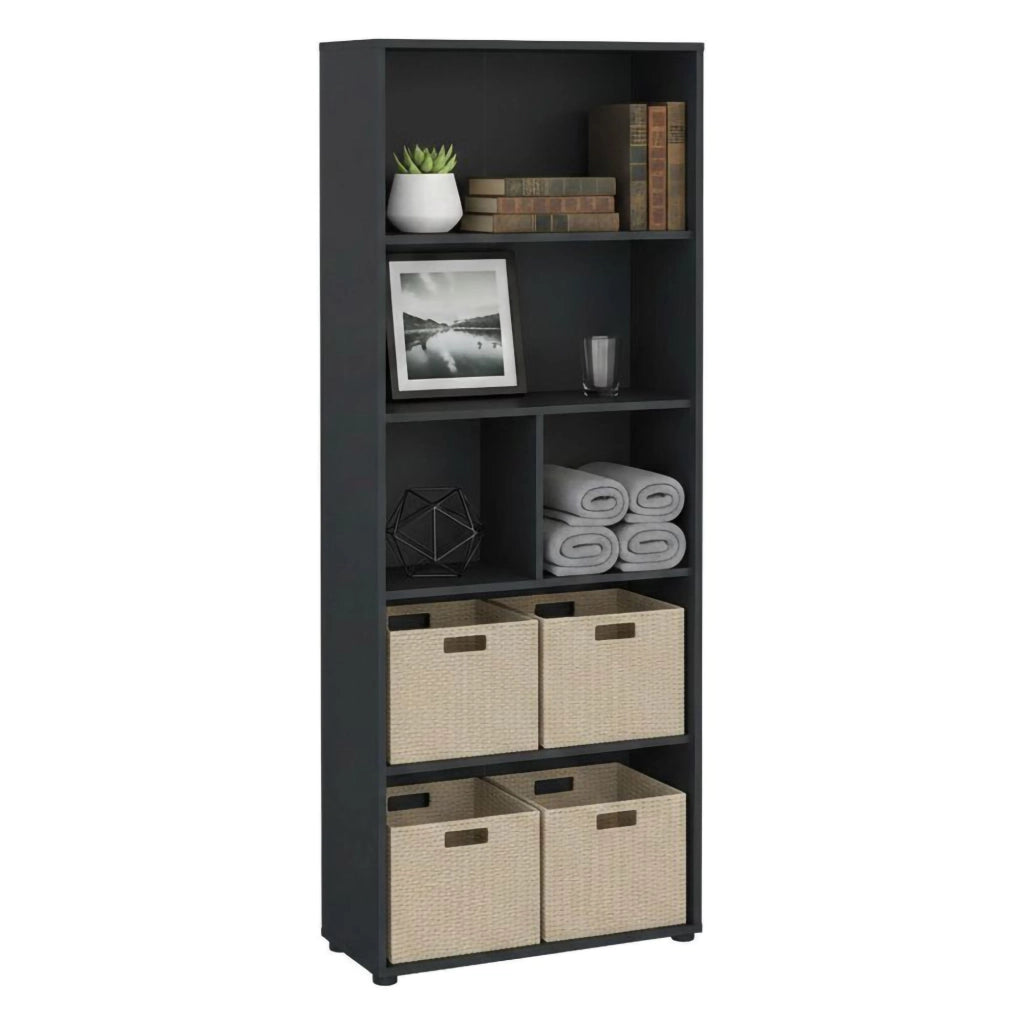 Libreria Penh, Scaffale da ufficio, Mobile portalibri, Biblioteca, 80x34 h205 cm, Grigio