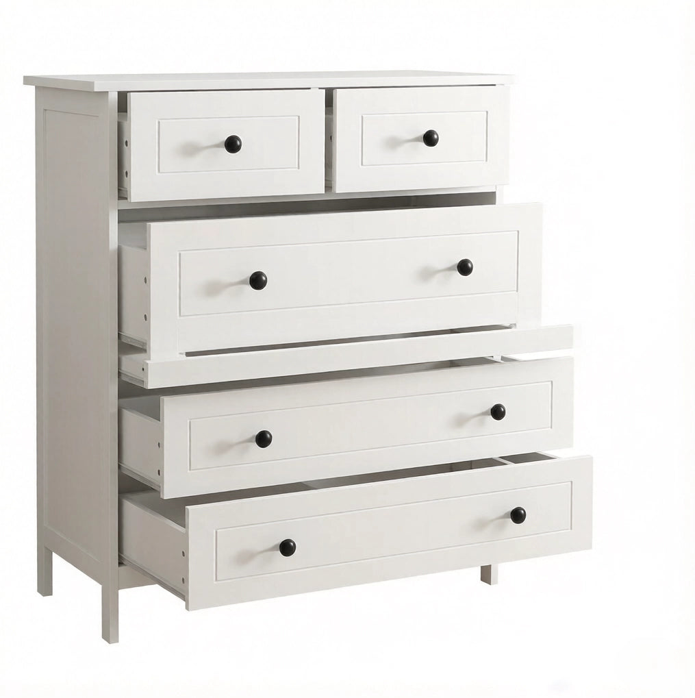 Cassettiera a 5 cassetti 74x40x91 cm in MDF e truciolare bianca