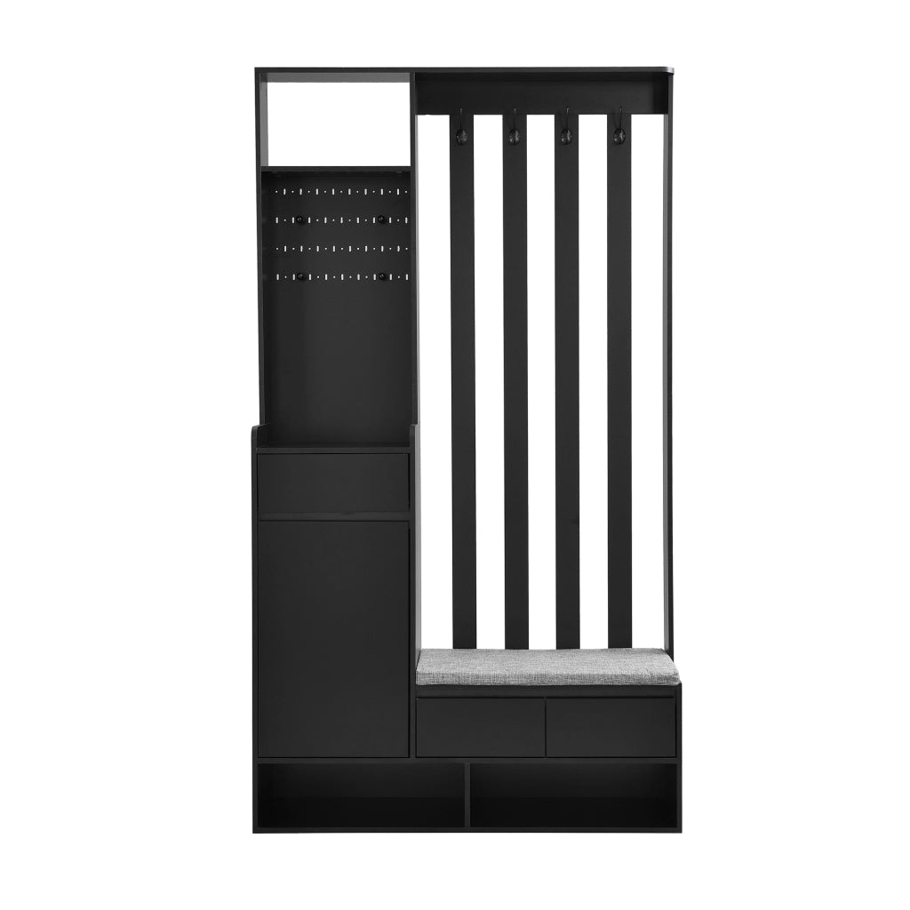 Scarpiera con Panca Imbottita e Appendiabiti ¨C MINIMAL ¨C Nero, 4 Ganci, H180xL100xP35 cm