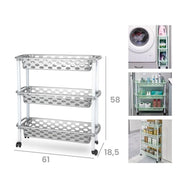 Carrello da Cucina Ripostiglio Slim Argento 3 Piani 58 x 61 x 18,5 cm