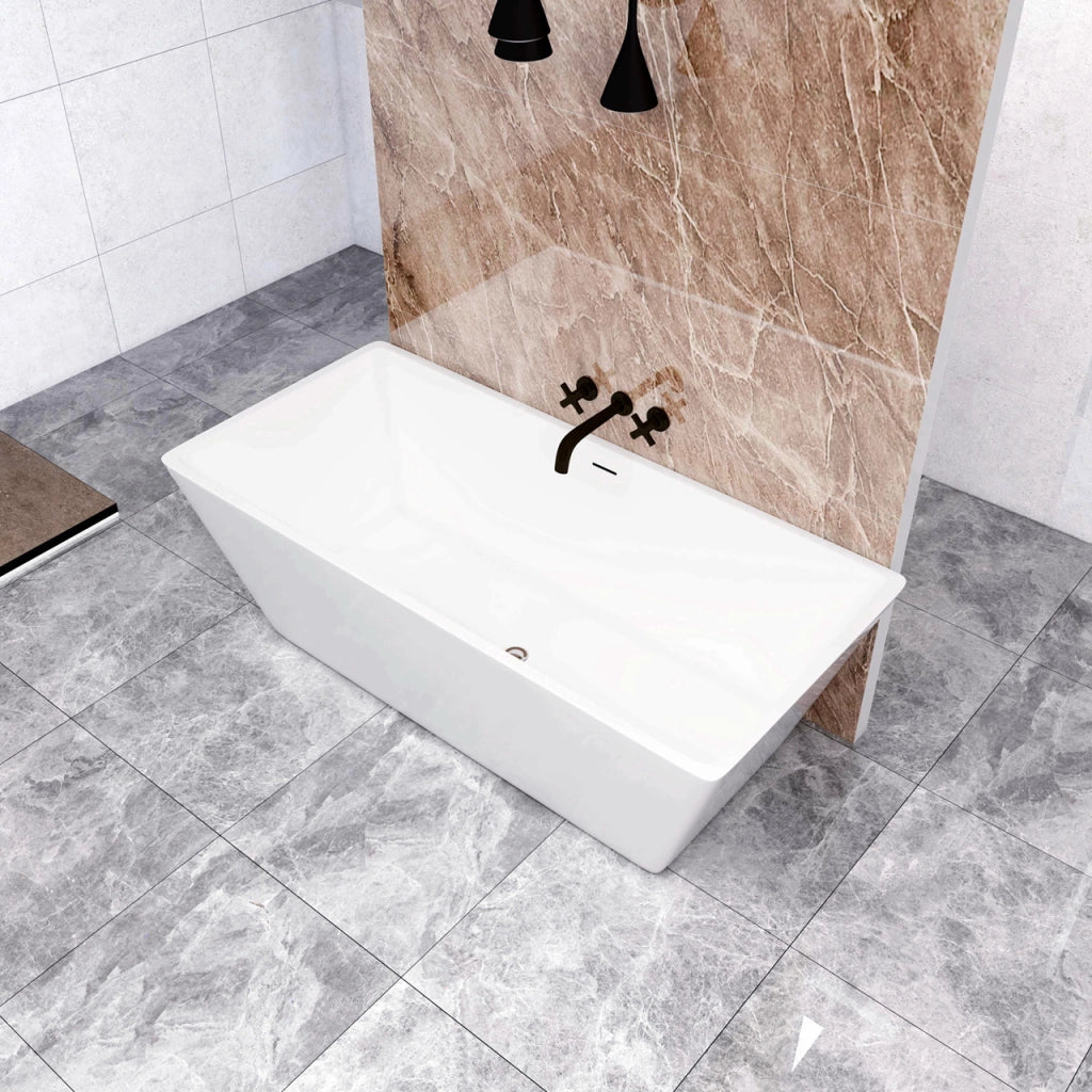 Vasca da Bagno a Isola 170x80x58 cm Vasca da Bagno Freestanding in Acrilico Bianco Rettangolare