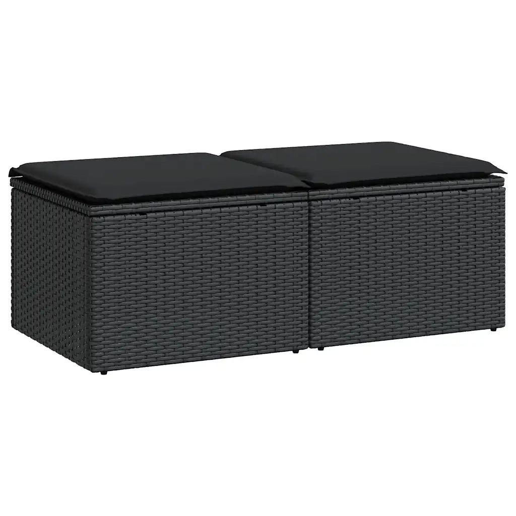 Set Divani da Giardino con Cuscini 2 pz | Set Salotto da Giardino Nero Polyrattan Acacia
