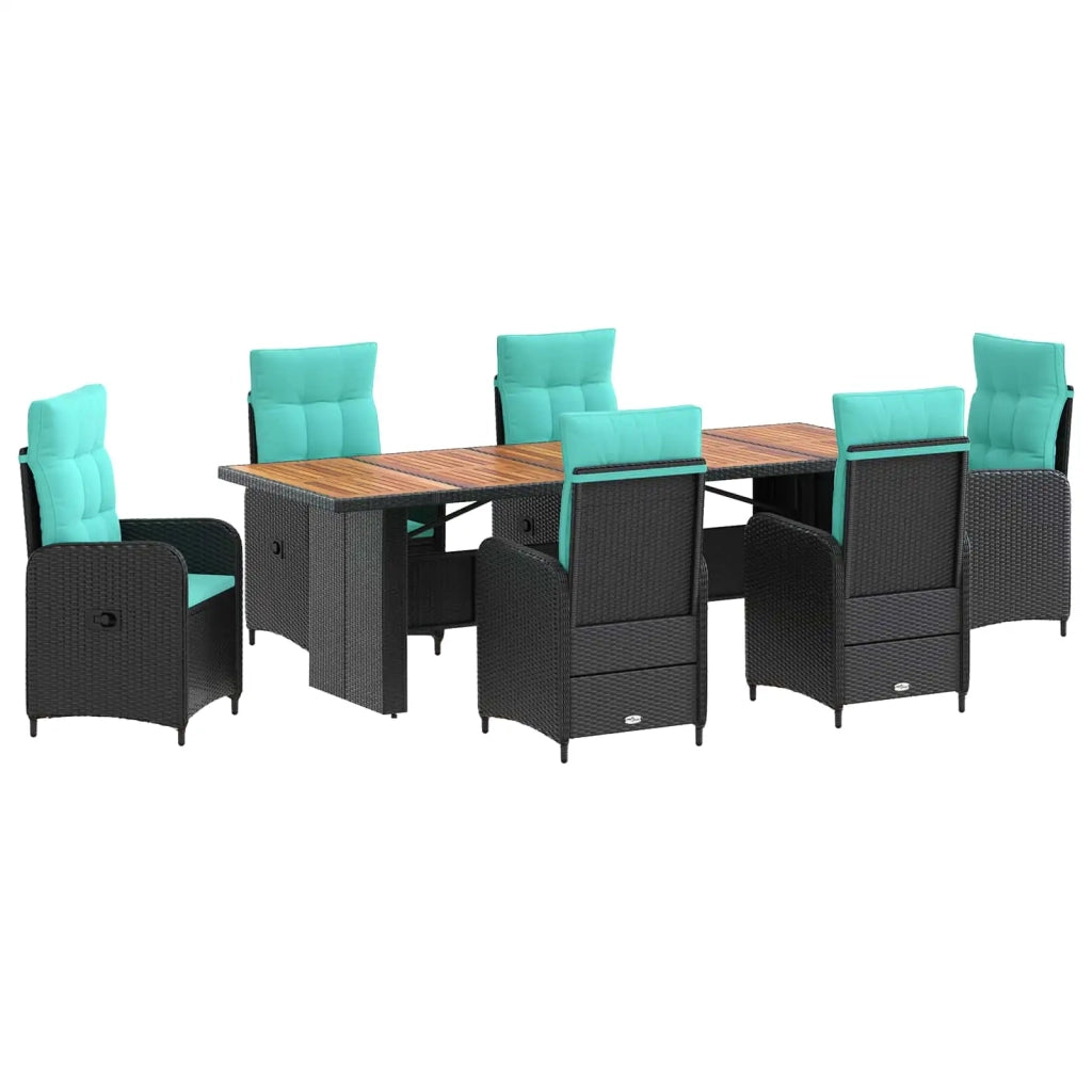 Set da pranzo per esterni 7 pz Nero e Turchese polyrattan 3422376