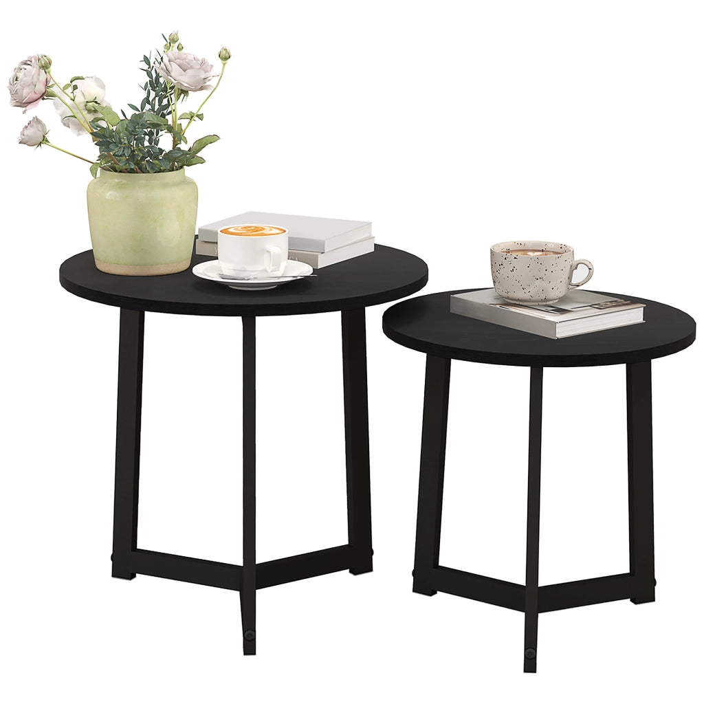 Tavolino da caff¨¨ moderno 2 pezzi ¨C zephmum ¨C rotondo, nero, metallo, MDF