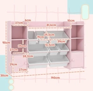 Mobile contenitore per bambini 140x30x90 cm rosa – 8 contenitori rimovibili