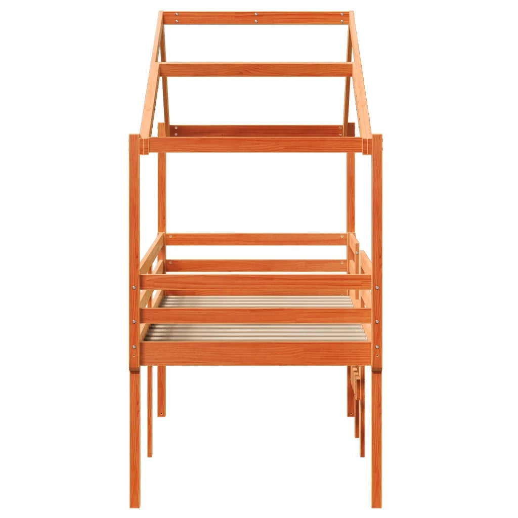 Letto a Soppalco con Tetto Cera 75x190cm Legno Massello di Pino 3282063
