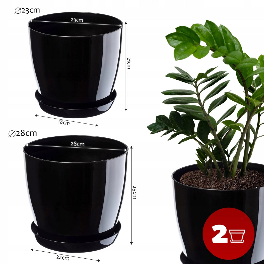 Vaso da fiori KADAX, fioriera, coperchio, 23+28 cm, supporto per fiori, plastica nera, 2 pezzi.