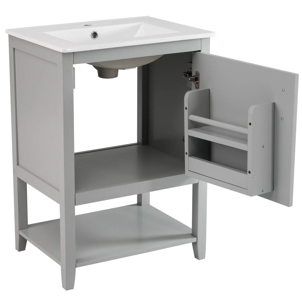 Mobile bagno con lavabo ceramico 60 cm e vanità sottolavabo grigio chiaro