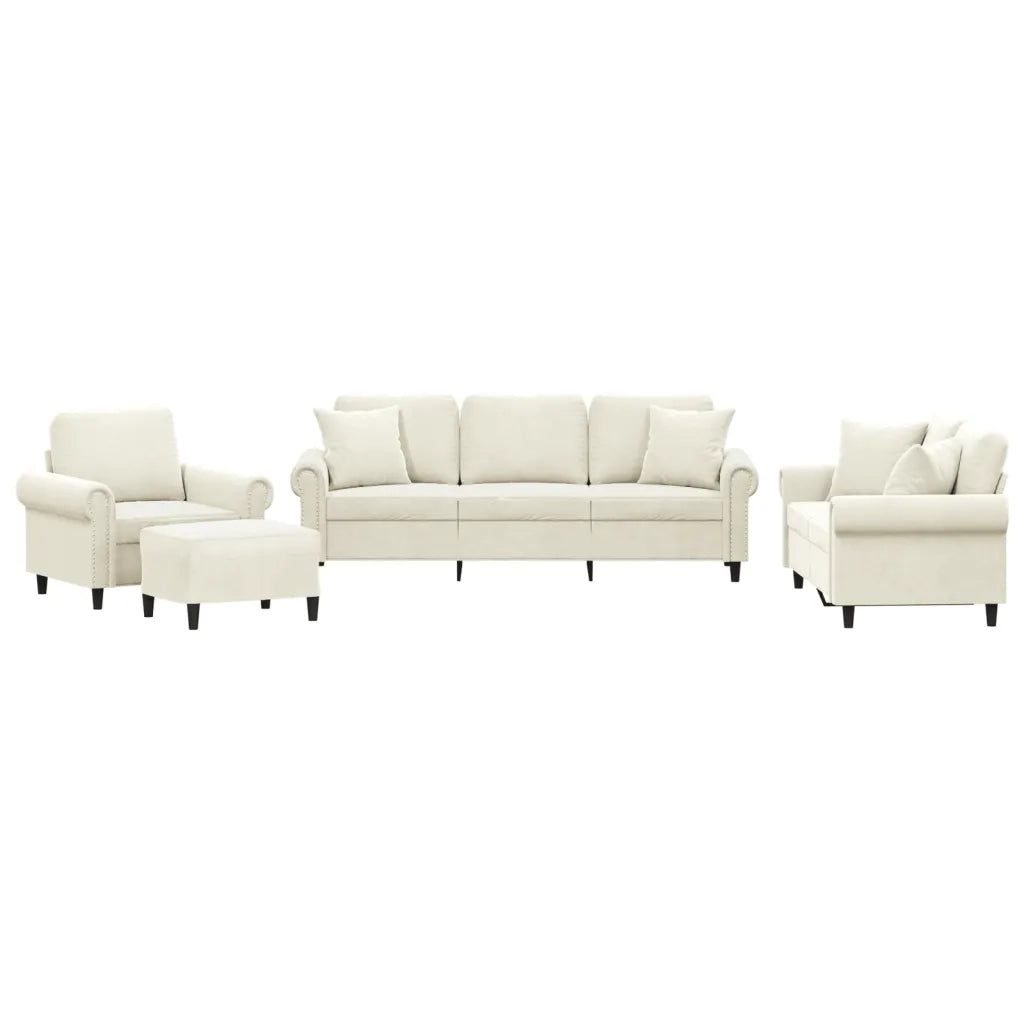 Set di Divani 4 pz con Cuscini Crema in Velluto