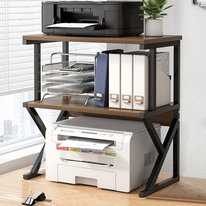 Scaffale da Scrivania Multiuso 3 Ripiani 54x37x69 cm per Stampante Ufficio in MDF Noce e Nero