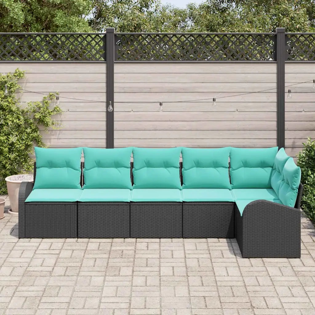 Set Divano da Giardino 6 pcs Nero e Turchese polyrattan 3354735