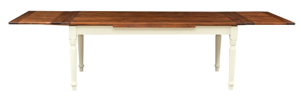 Biscottini Tavolo Country allungabile in legno massello di tiglio struttura bianca anticata piano noce L200xPR90xH80 cm. Made in Italy