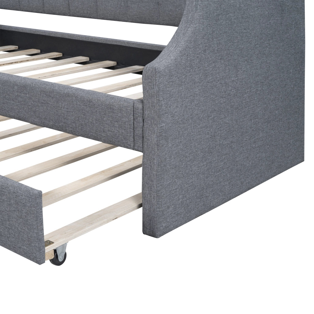 Letto singolo con letto estraibile 90×200 cm e 90×190 cm con cuscini imbottiti; senza materasso; grigio