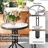Set da Giardino 3 Pezzi con 2 Sedie da Giardino 54x71x93 cm e Tavolino Rotondo Ø60x71 cm in Acciaio Nero