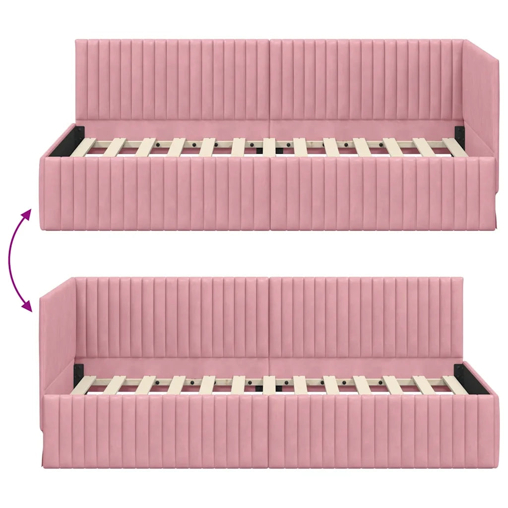Cornice del letto ad angolo Rosa 90 cm x 200 cm Velluto 42016269