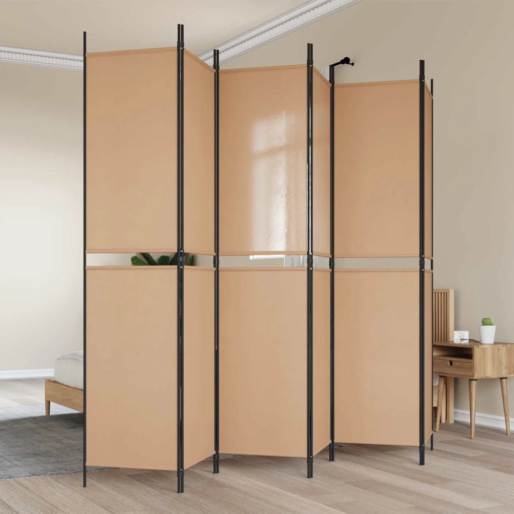 Divisore per Stanza | Paravento | Divisorio Ambienti a 6 Pannelli Beige 300 x 220 cm Tessuto