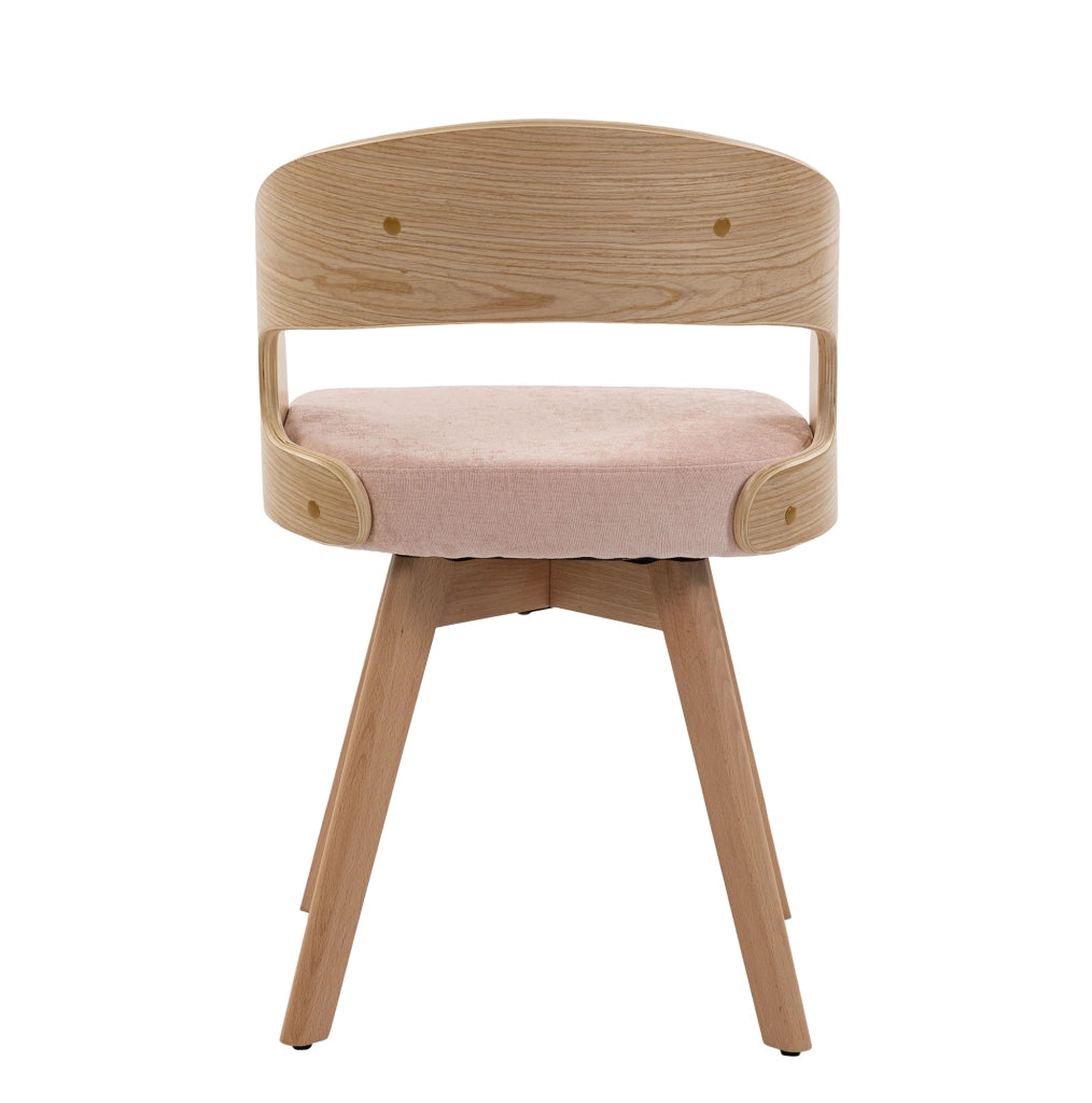 Sedia da pranzo girevole rosa in lino con gambe in faggio e schienale ergonomico imbottito
