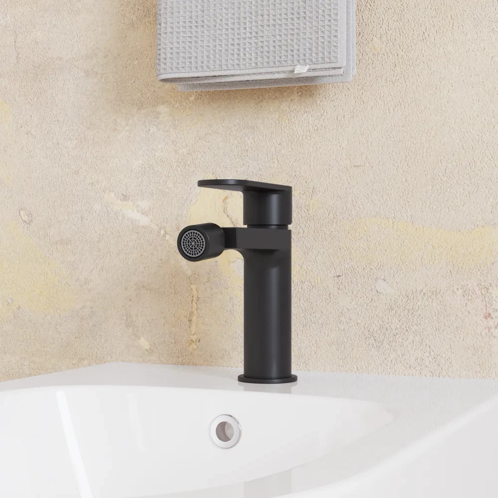 Set miscelatori lavabo 13cm bidet miscelatore esterno doccia nero opaco | Margot