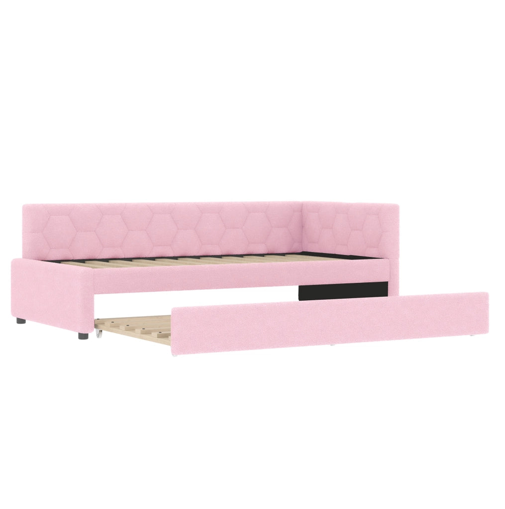 Letto da giorno ULEVR 90x200 cm in boucl¨¦ rosa con letto estraibile, luce da comodino, USB e Type-C