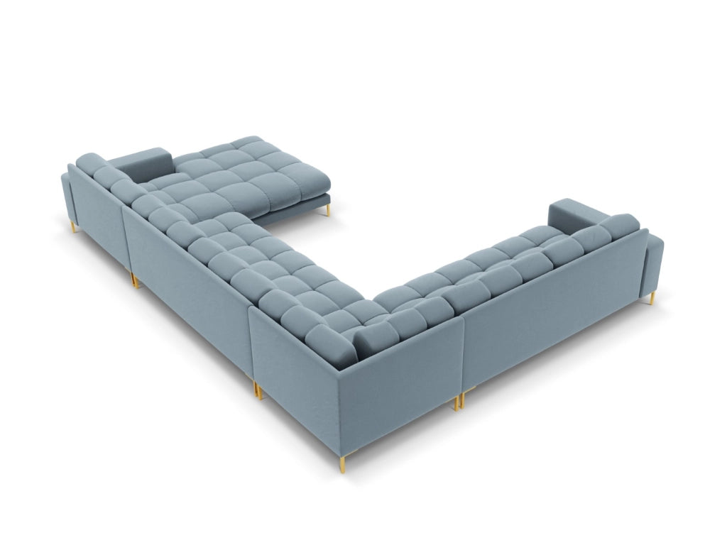 Cosmopolitan Design - Divano panoramico sinistro "Bali" 7 posti in velluto azzurro 