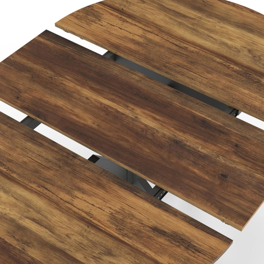 ALIX Tavolo da pranzo rotondo allungabile per 4-8 persone con gamba a ragno nera e piano in legno scuro HAWKINS 110-150 cm