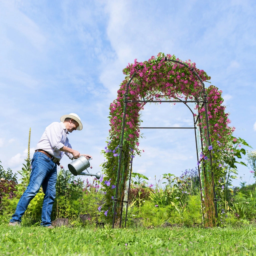 Traliccio ad arco per piante rampicanti con struttura in metallo rivestito in PE, Supporto per verdure alto 230cm-Decorazioni da giardino
