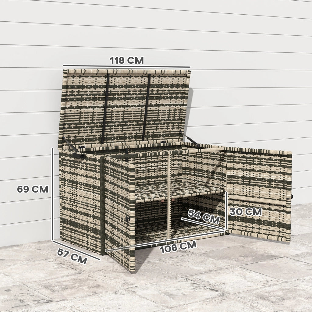 Cassa in Rattan con Coperchio 350L 2 Livelli ¨C zephmum ¨C 118x57x69 cm Grigio