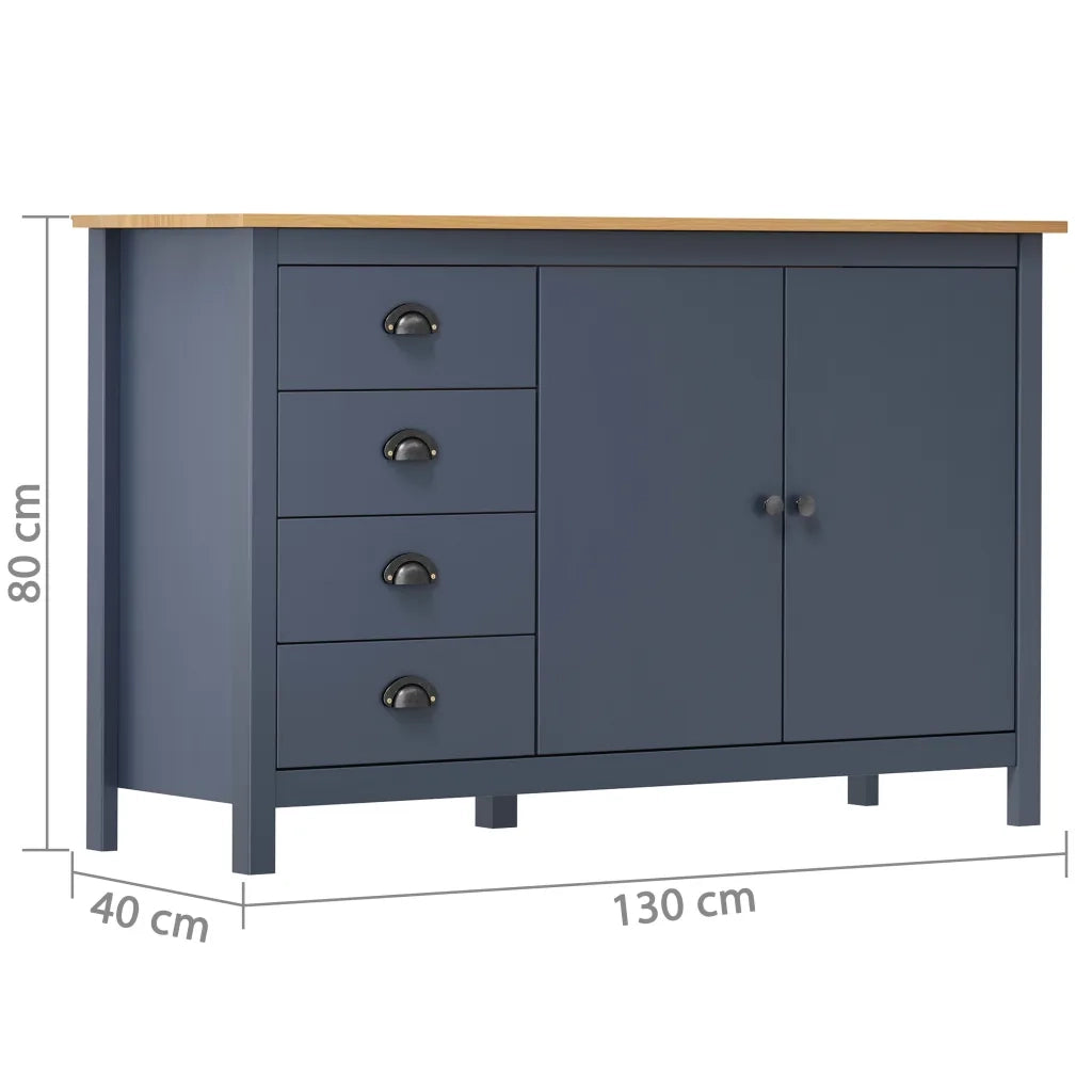 Credenza Hill Grigia 130x40x80 cm in Legno Massello di Pino 288933