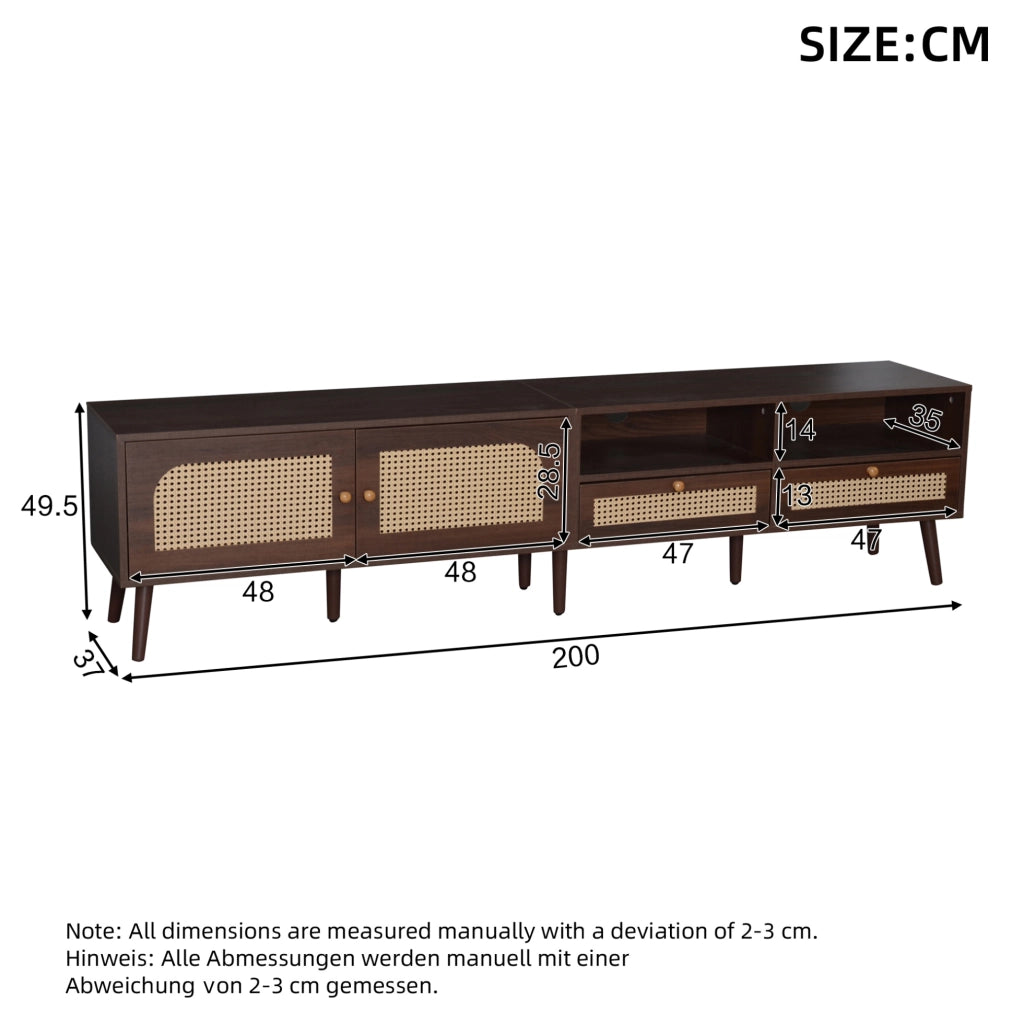 Mobile TV moderno con ante in rattan e 2 cassetti