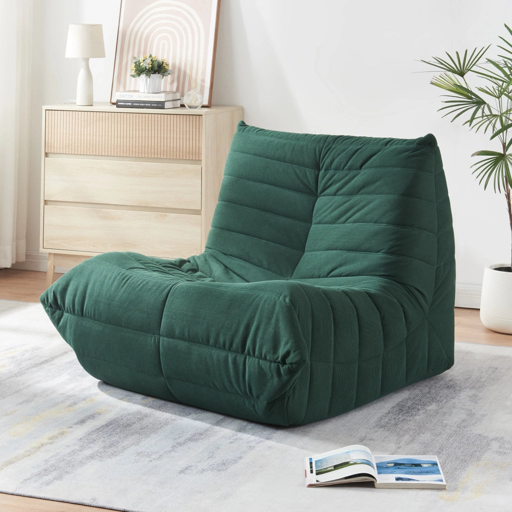 Poltrona Bassa Imbottita Kodsø con Rivestimento in Velluto a Coste 75x90x100 cm - Verde [en.casa]