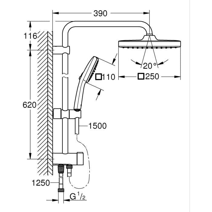 Colonna doccia con deviatore manuale - Risparmio idrico - GROHE Vitalio Comfort 250 - Cromo - 26698001