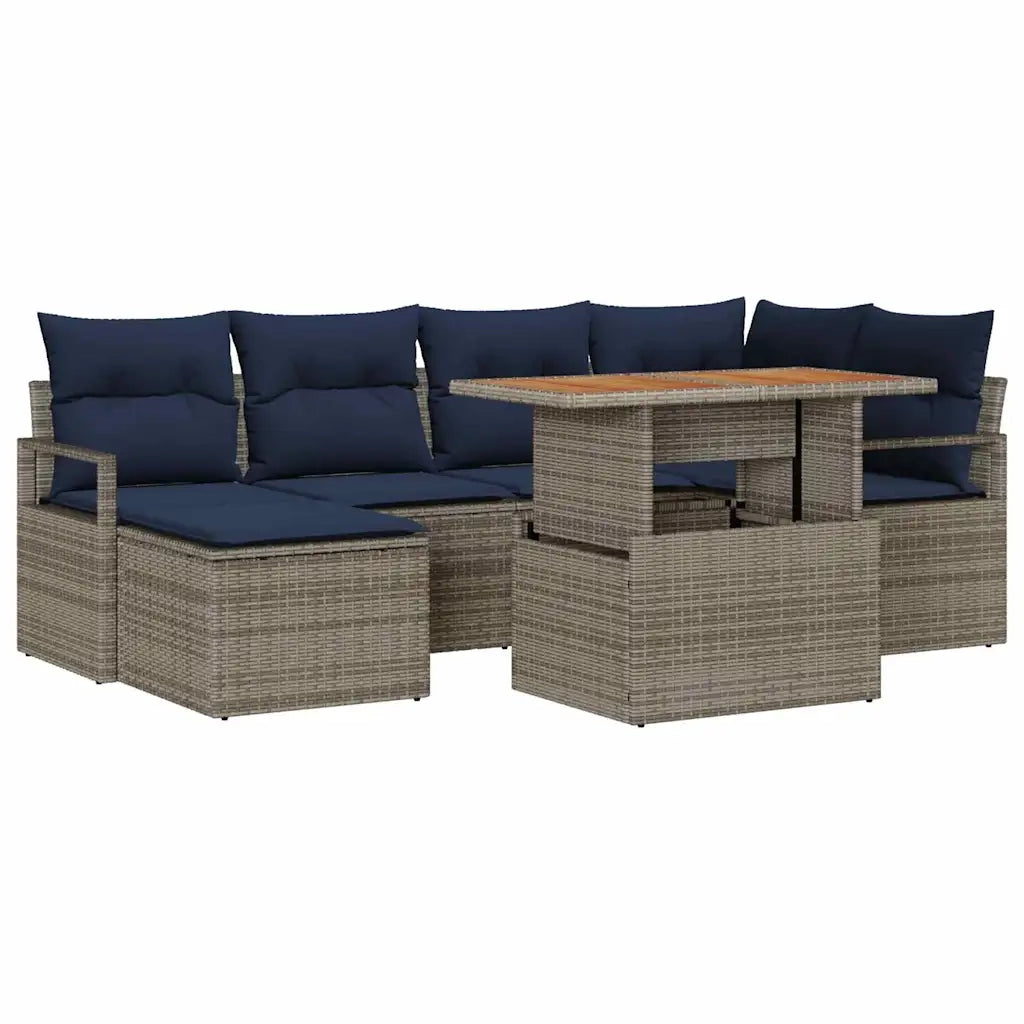 Set da Pranzo per Giardino con cuscino 7 pcs Grigio e Blu Navy