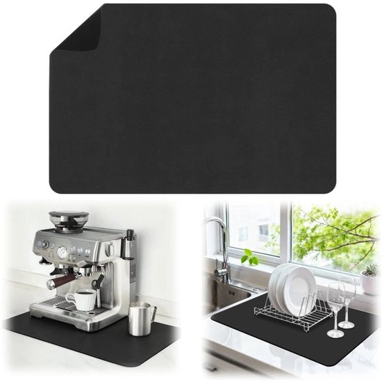 Mat di cucina assorbente - mat per la cucina - mat per la spazzatura del lavandino - mat per caffè resistente al calore - protezione per il piano di lavoro - per servizio, lavandino e macchina del caffè (50*40 cm - nero)