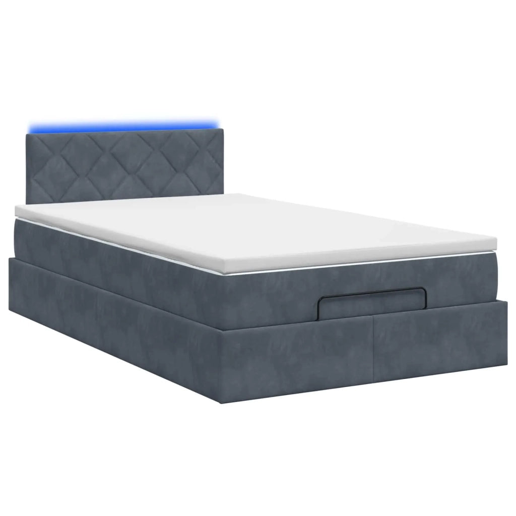 Letto Ottomano con Materasso e LED Grigio Scuro 120 x 190 cm 3458362