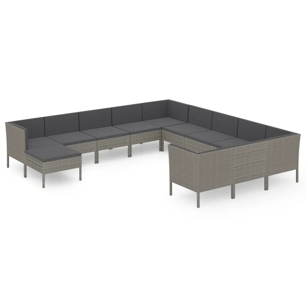 Set Divani da Giardino 12 pz con Cuscini in Polyrattan Grigio 3094526