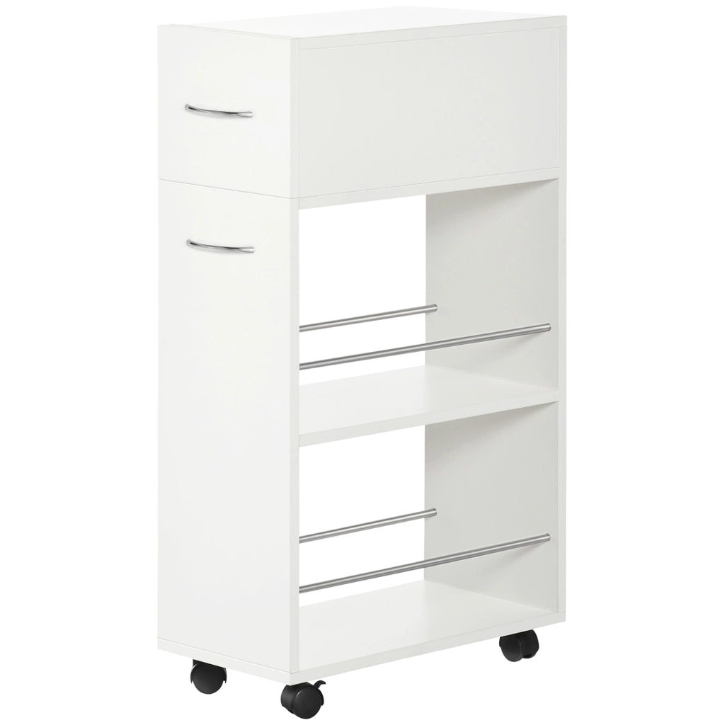 Carrello da Cucina ¨C Xylo ¨C Truciolato e Acciaio Inox, 2 Ripiani, Cassetto, 25x50x85 cm