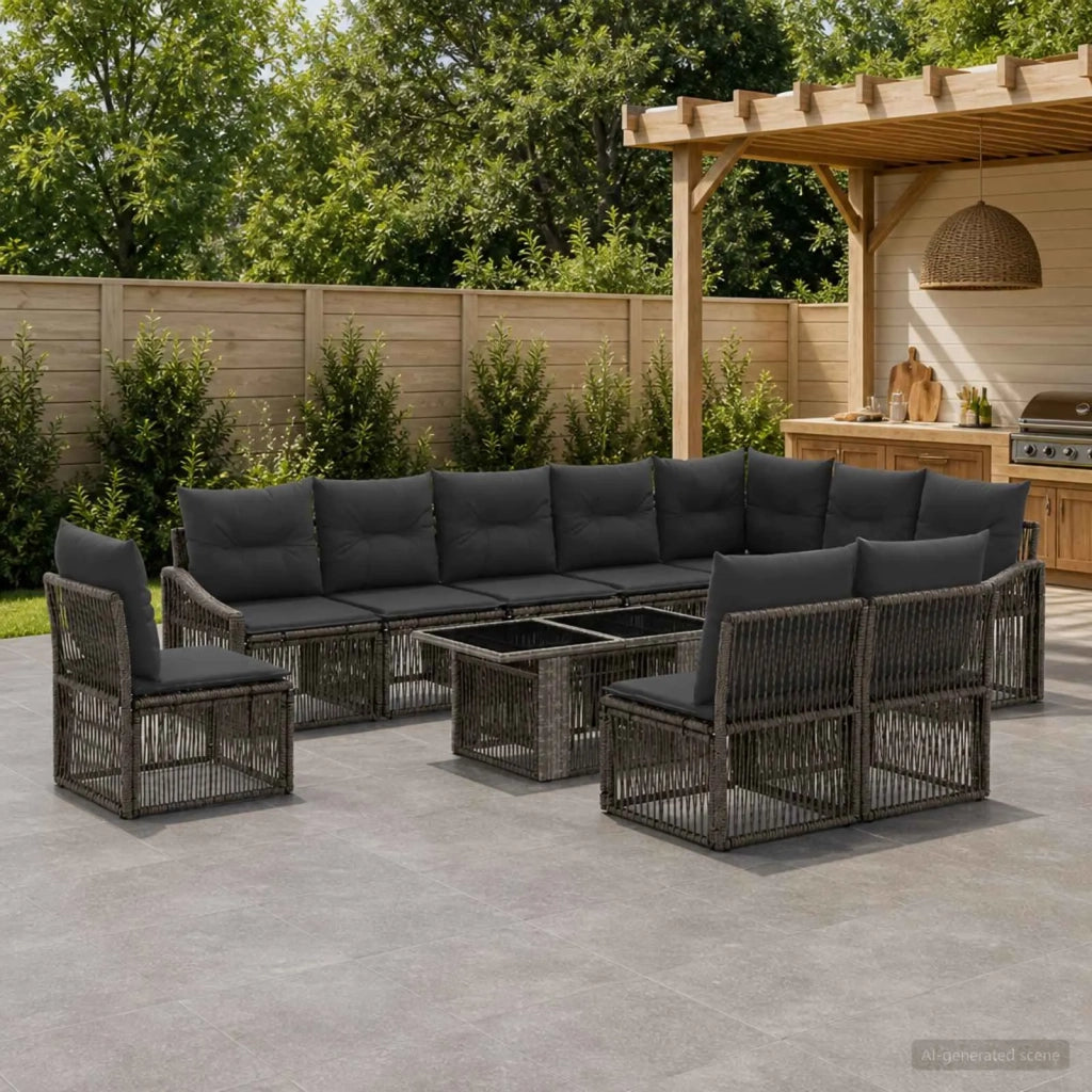 Set Divano da Giardino 11 pz Grigio e Grigio Scuro polyrattan 3437264