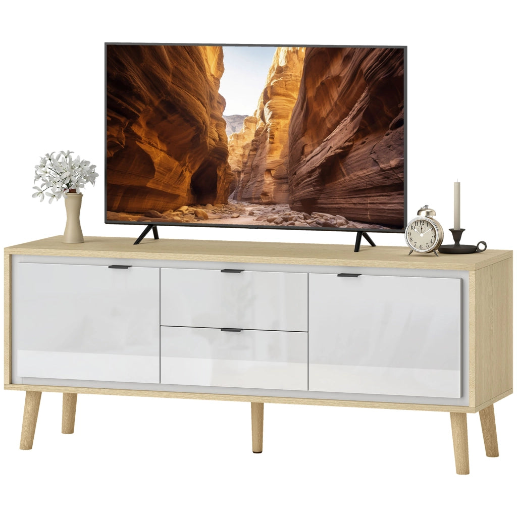 Mobile TV con 2 ante e 2 cassetti ¨C zephmum ¨C bianco lucido 120x35x50 cm