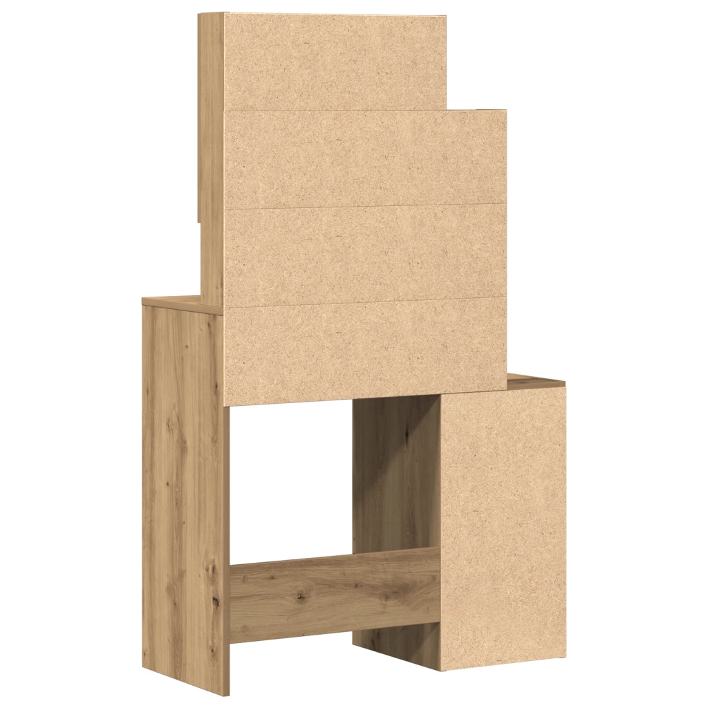 Toeletta con Specchio e LED in Legno Ingegnerizzato Rovere Artigianale