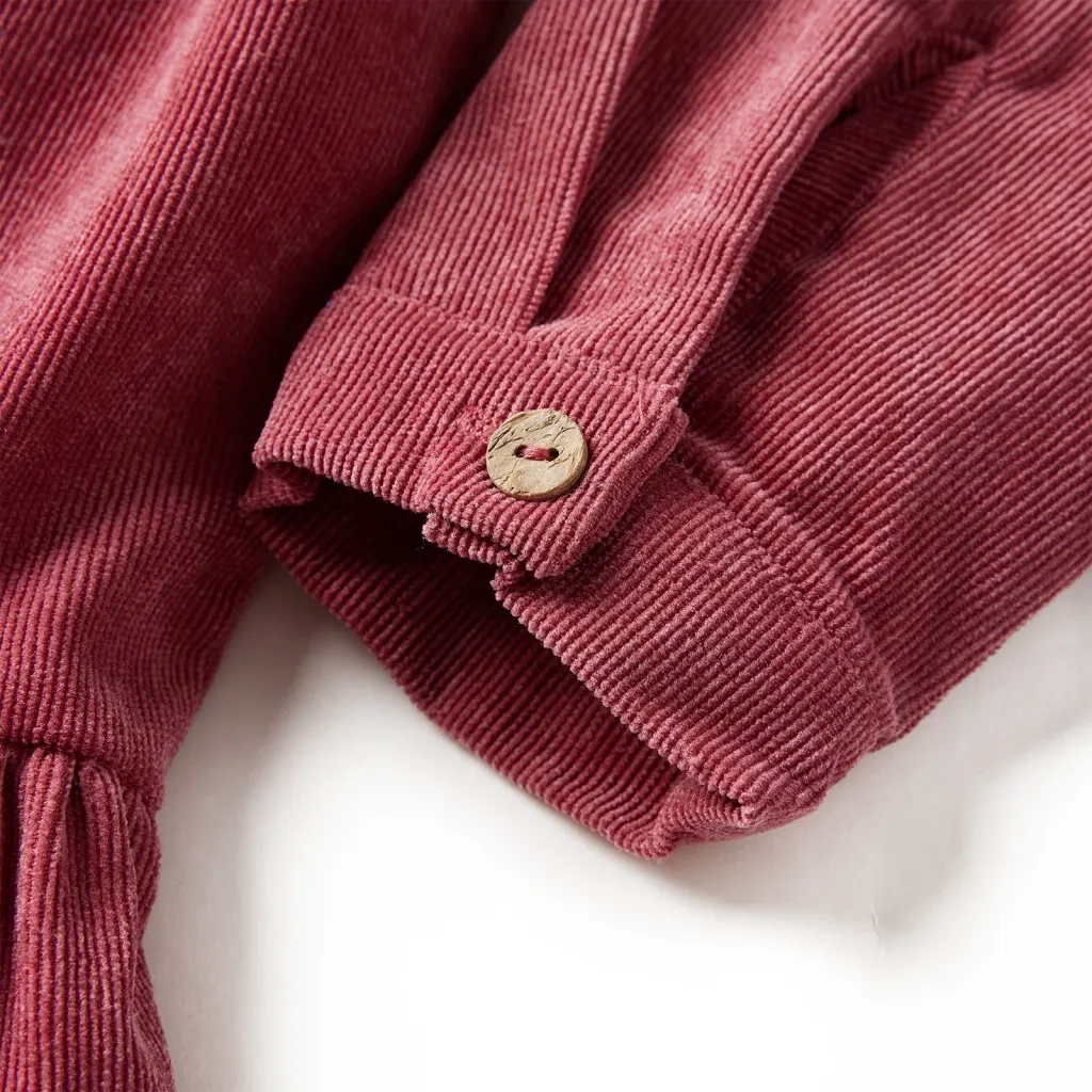Abito da Bambina con Maniche Lunghe in Velluto a Coste Rosa Antico 92 CFW4241274
