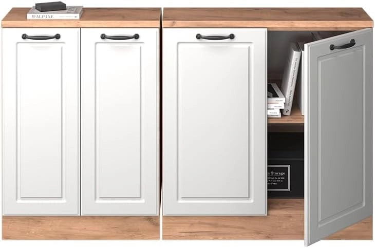 Set di mobili sottotetto Rion, Bianco casa di campagna, 140 cm Set di 2 carcasse armadio profondità 60 cm, adatto per il salvaspazio sotto tetti spioventi